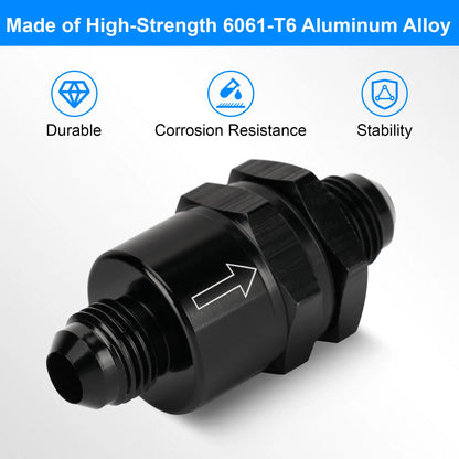 Black Aluminium -6 AN to AN6 Flare Inline Check Valve -Black