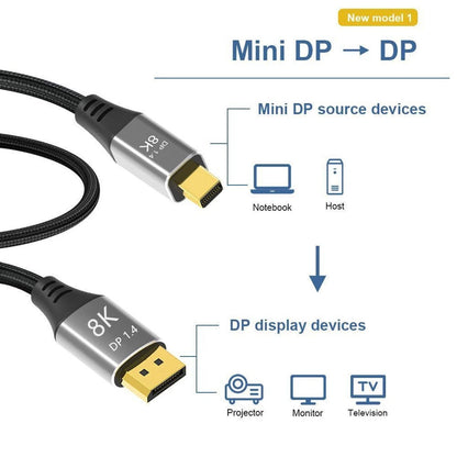 1m Laptop Mini DP to DP Cable Conversion Cord 8K@60Hz 4K@144Hz DisplayPort 1.4 j