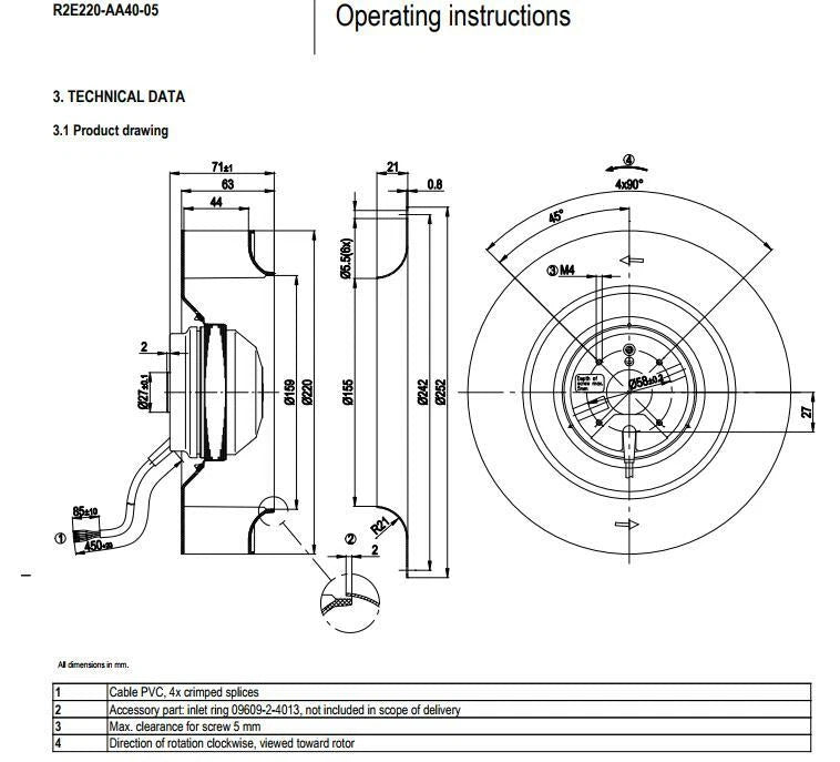 R2E220-AA40-05 Ebmpapst Centrifugal Fan AC 230V 0.40A 90W Control Cabinet Fan