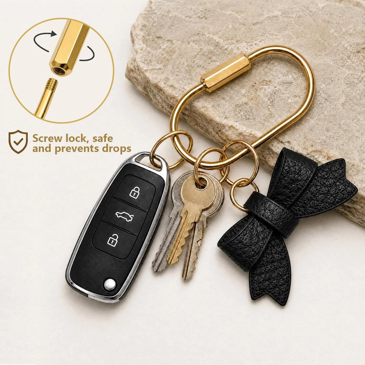 DiaWiew Carabiner Charm Making Kit DIY Keychain Gold Brass Medium, Black