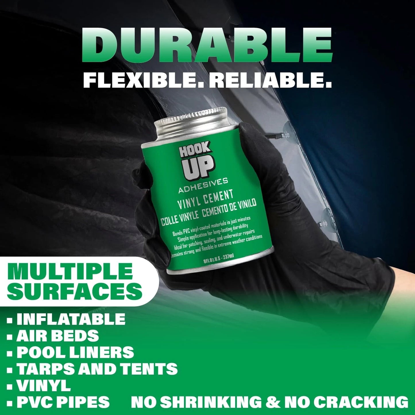 HOOK UP Vinyl Cement – Waterproof Pool Liner Repair Glue for 8 oz, Clear