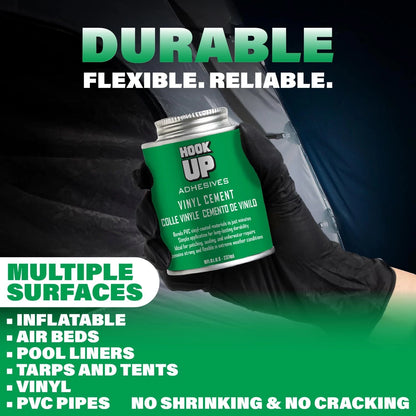 HOOK UP Vinyl Cement – Waterproof Pool Liner Repair Glue for 8 oz, Clear