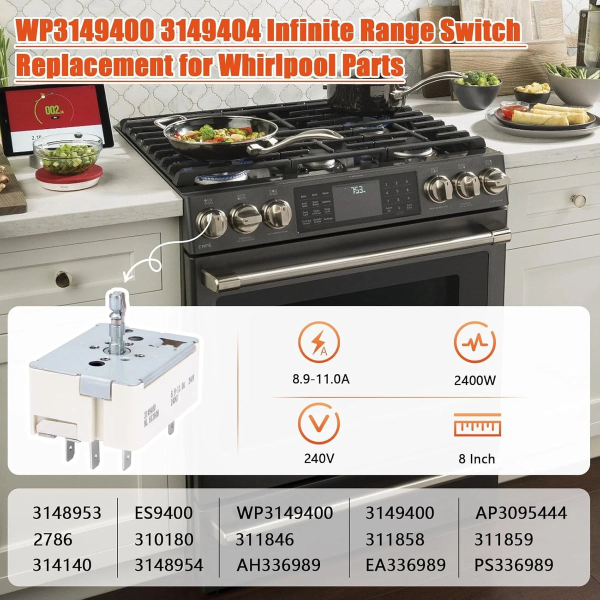 3149400 WP3148954 Range Burner Infinite Control Surface Element Unit Switch...