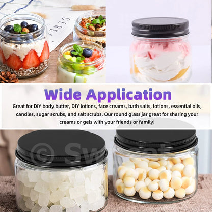 Swpeet 15 Packs 2 oz - 60ML Transparent Glass Jar with Black Lid 60ML,