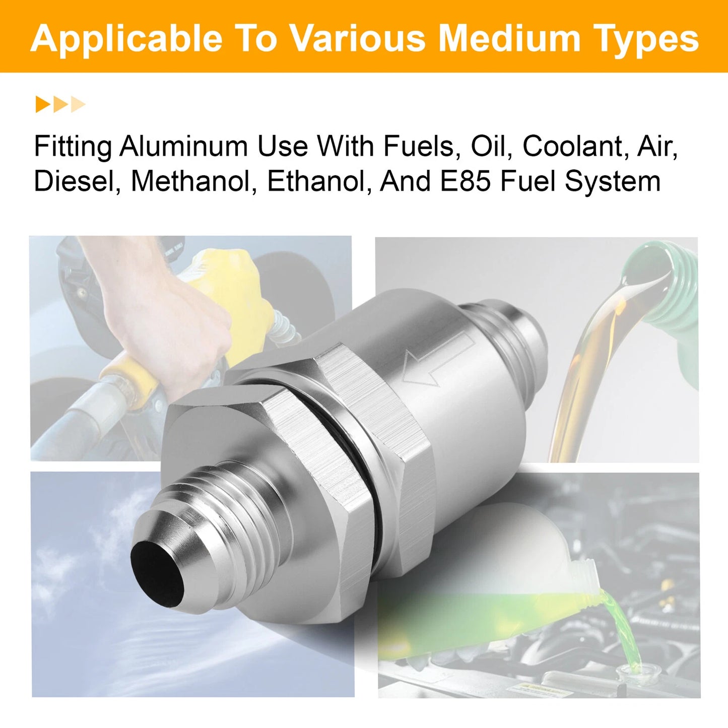 6AN Non Return One Way Inline Check Valve Fitting Aluminum-Sliver