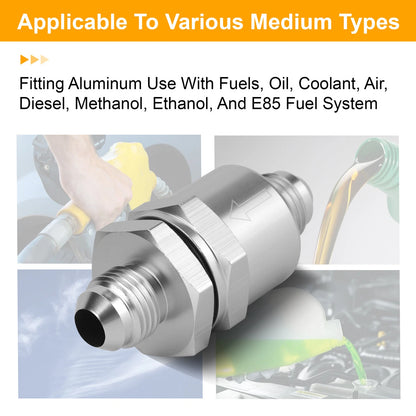 6AN Non Return One Way Inline Check Valve Fitting Aluminum-Sliver
