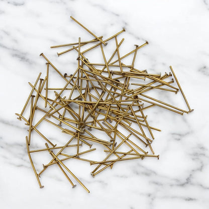 100pcs 1"/ 26mm Antique Chandelier Pins, Flat Head Pin Replacement Brass
