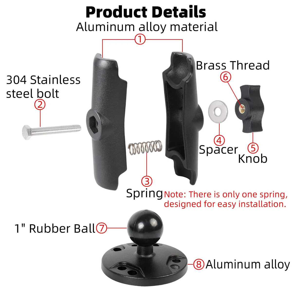 FPN 1" Ball Double Socket Arm with AMPS Hole Round Plate Base, 4.53" Length