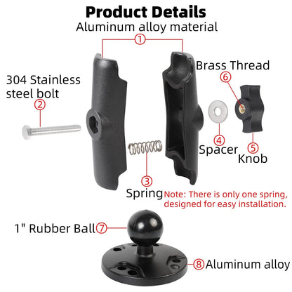 FPN 1" Ball Double Socket Arm with AMPS Hole Round Plate Base, 4.53" Length