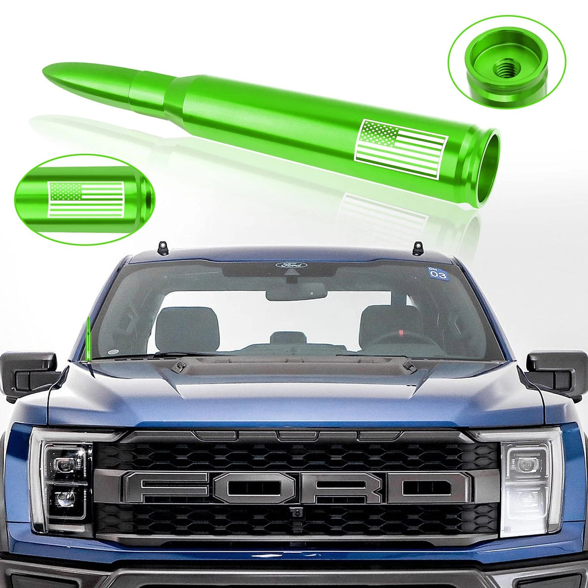 Car Bullet Antenna,Truck Exterior Decoration f,  Upgrade Green-U.S. Flag