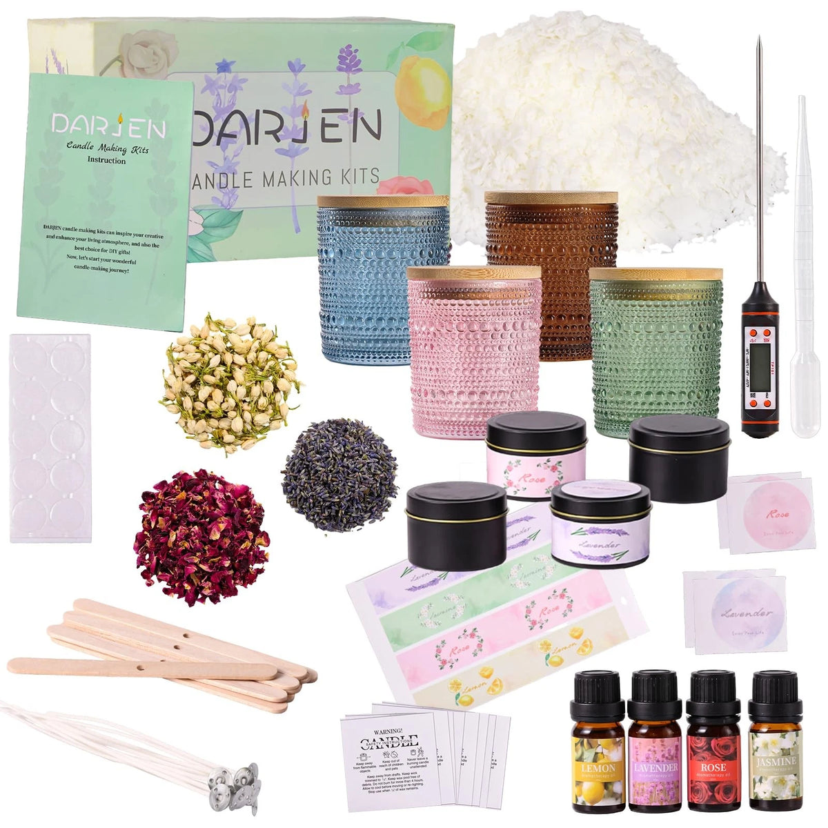 DARJEN Candle Making Kits for Adults - 2.5LB, Amber+Pink+Blue+Green