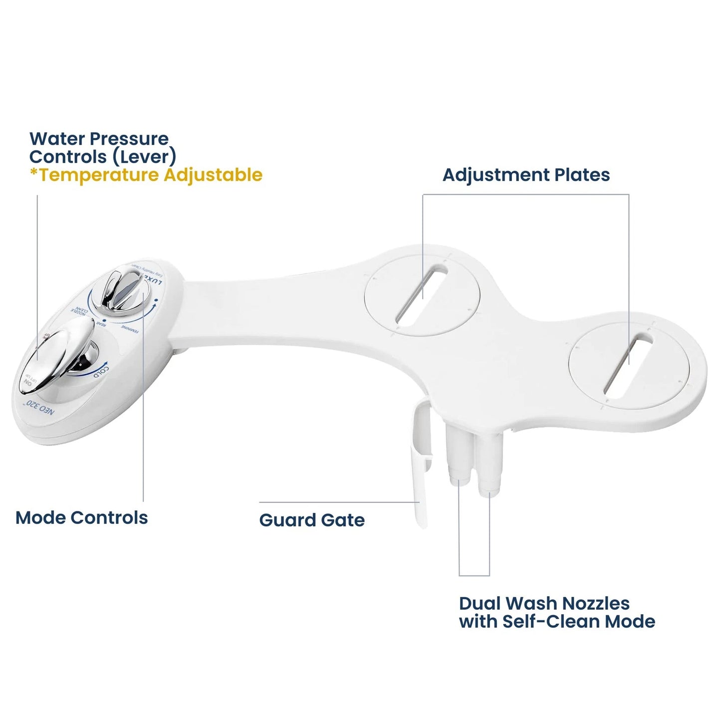 LUXE Bidet NEO 320 - Warm Water, Dual Nozzle, 17 x 10 x 3 inches, White