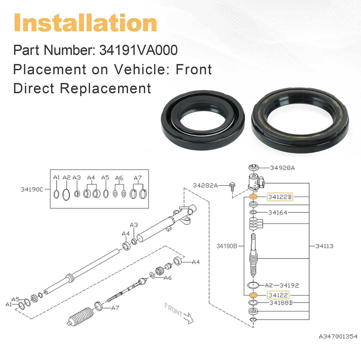 For 2008-2018 Subaru Impreza Power Steering Gear Box Oil Seal Kit 34191VA000