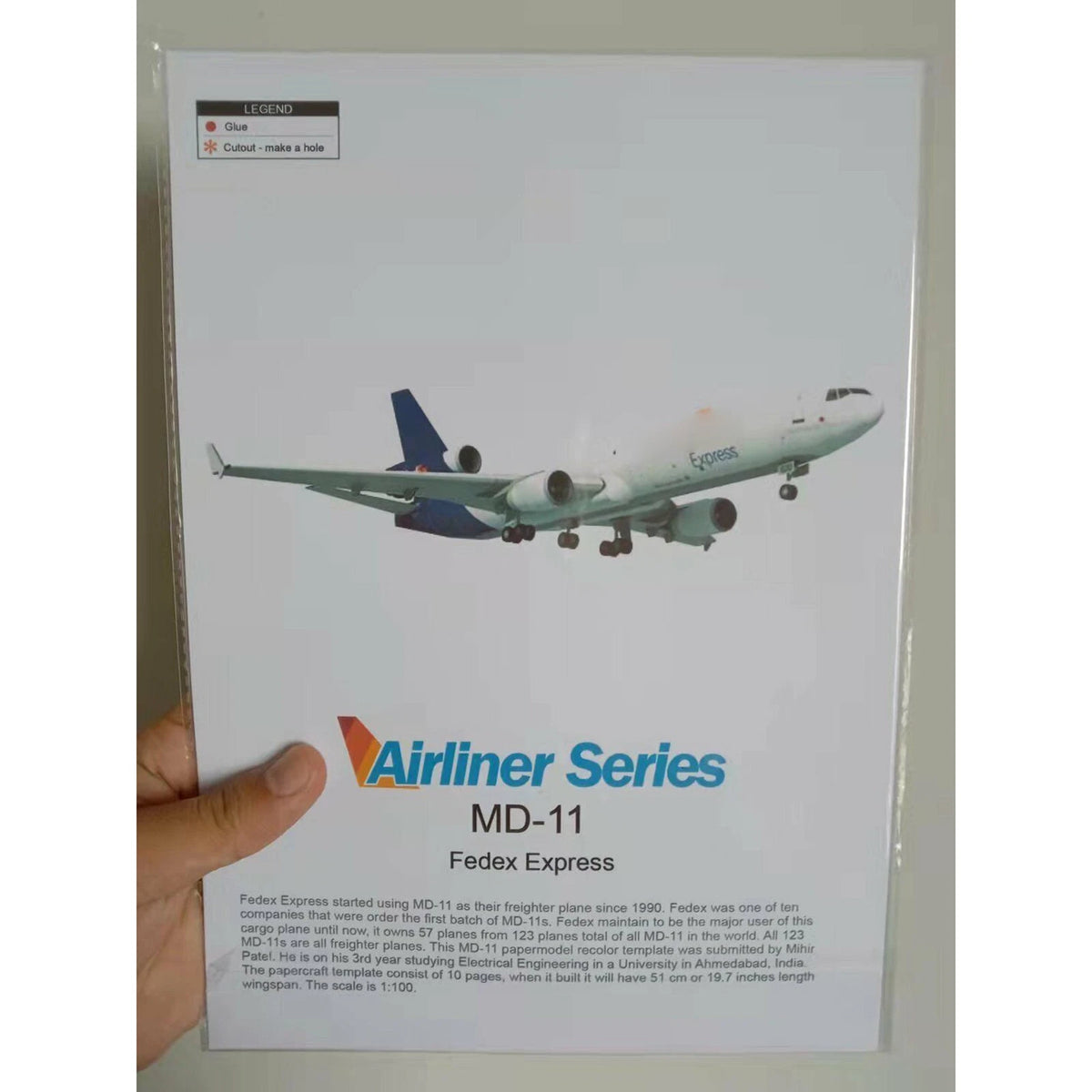 1:100  MD-11 Air Plane 3D Paper Model Cargo Aircraft Unassembled Ornaments