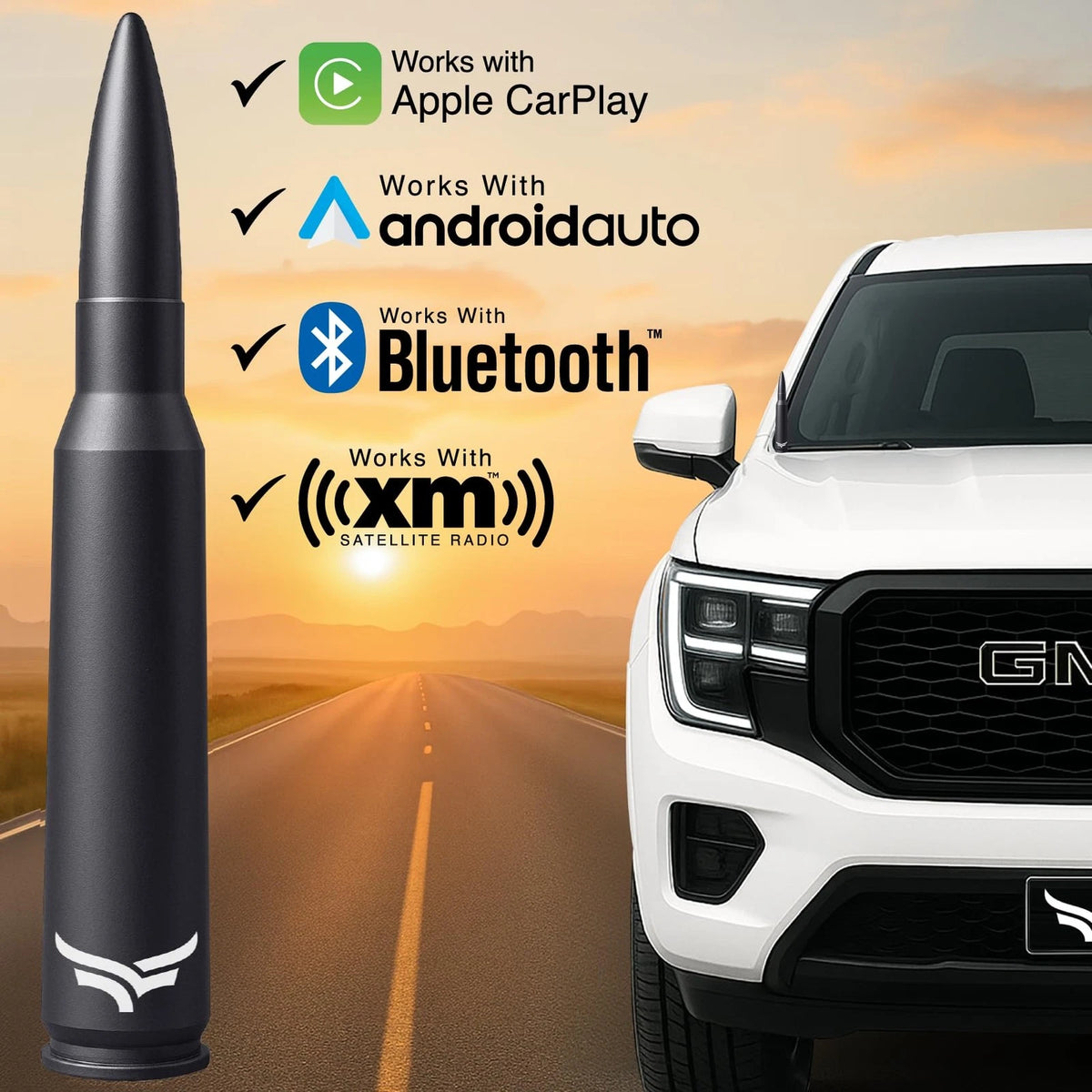 50 Cal Badass Bullet Antenna® Fits Chevy Silverado & GMC Sierra Truck Black
