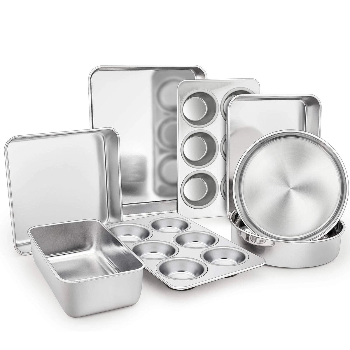TeamFar Stainless Steel Bakeware Set of 8 12⅖'' x 9¾''x 2'', Silver