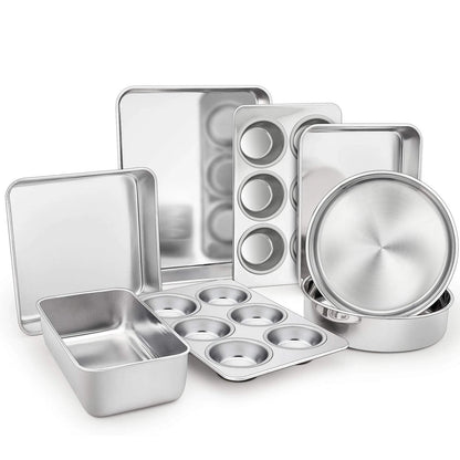 TeamFar Stainless Steel Bakeware Set of 8 12⅖'' x 9¾''x 2'', Silver