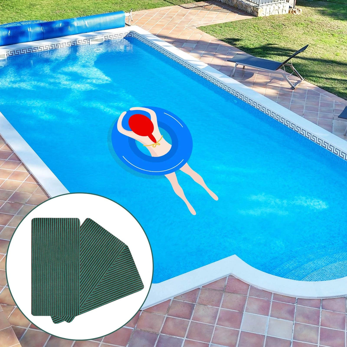 Pool Safety Cover Patch Kit Swimming 4 x 8 Inch, Green