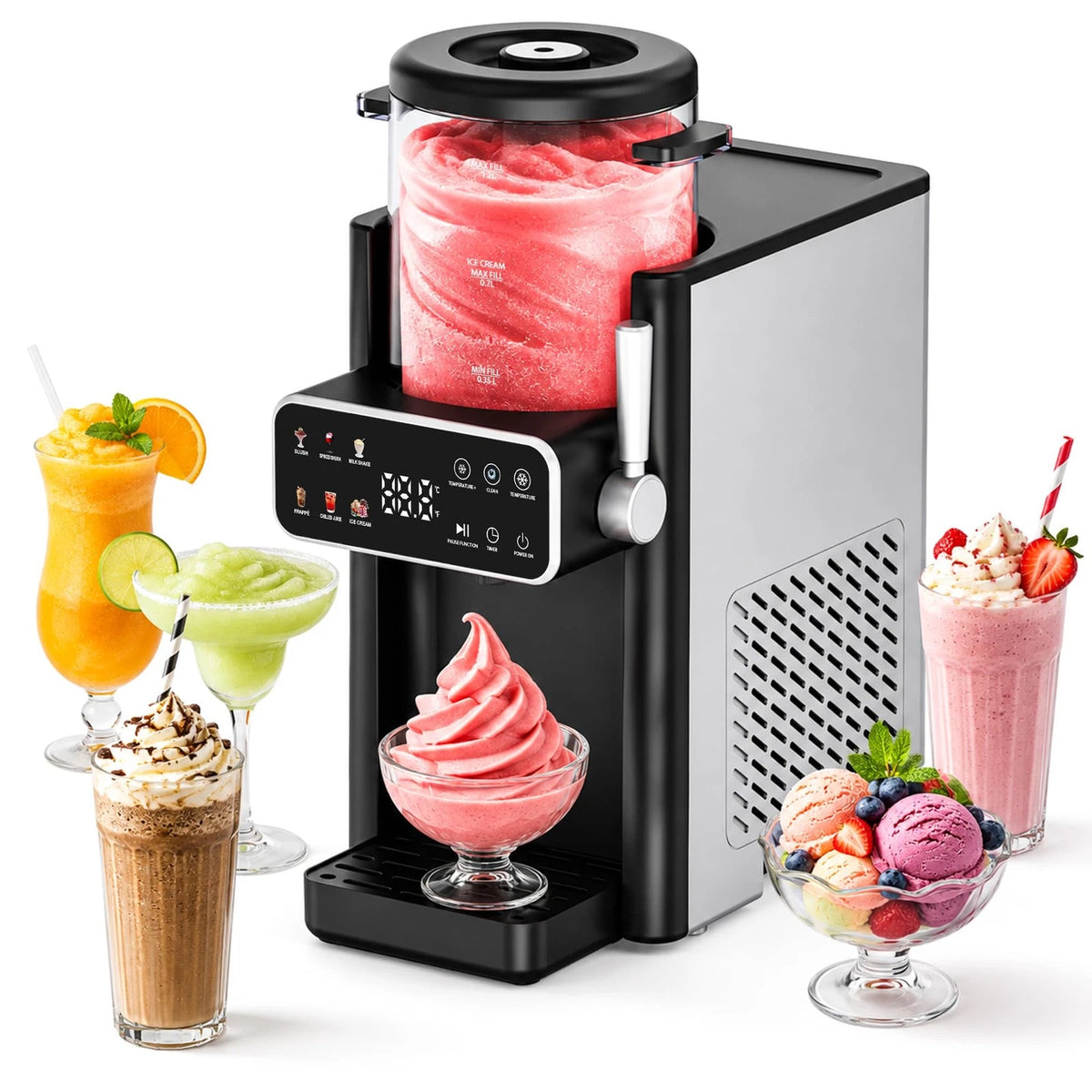 Slushie Machine for Home, Ice Cream Maker, 6 Presets, No Standard, Black