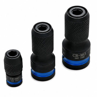 3-Piece Drill Socket Adapter Kit with Quick-Change 1/4" Hex Shank CR-MO Steel