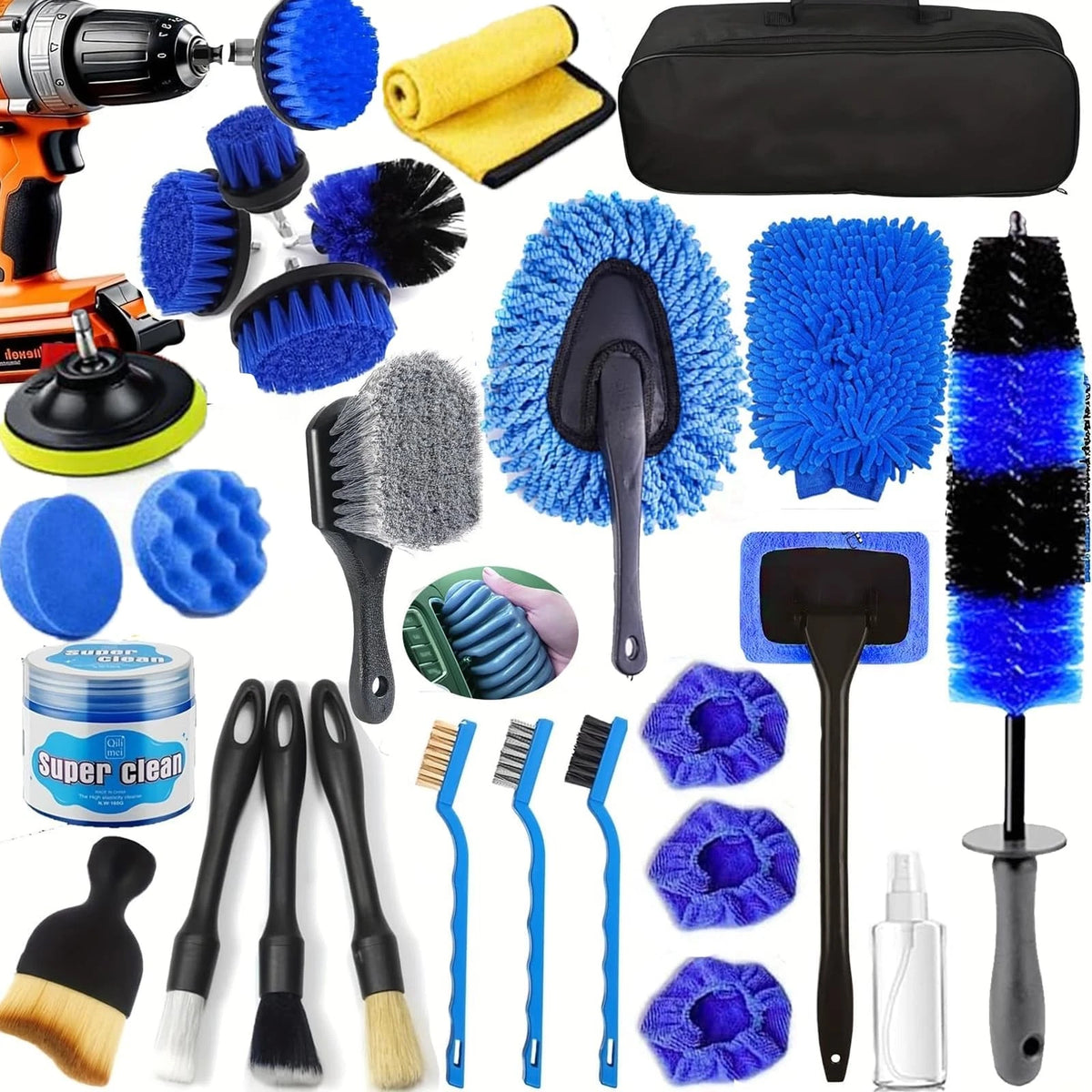 26Pcs Car Detailing Kit, Brush Set, Auto 27PCS-Blue, Blue