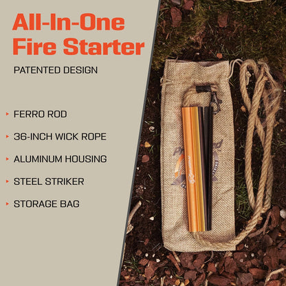Fire Starter Survival Tool - All-in-One Patented Flint and 6 Inch, 6 Inch