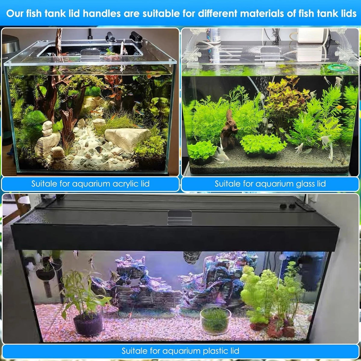 6pcs aquarium lid hinge acrylic fish tank glass canopy handle colorful