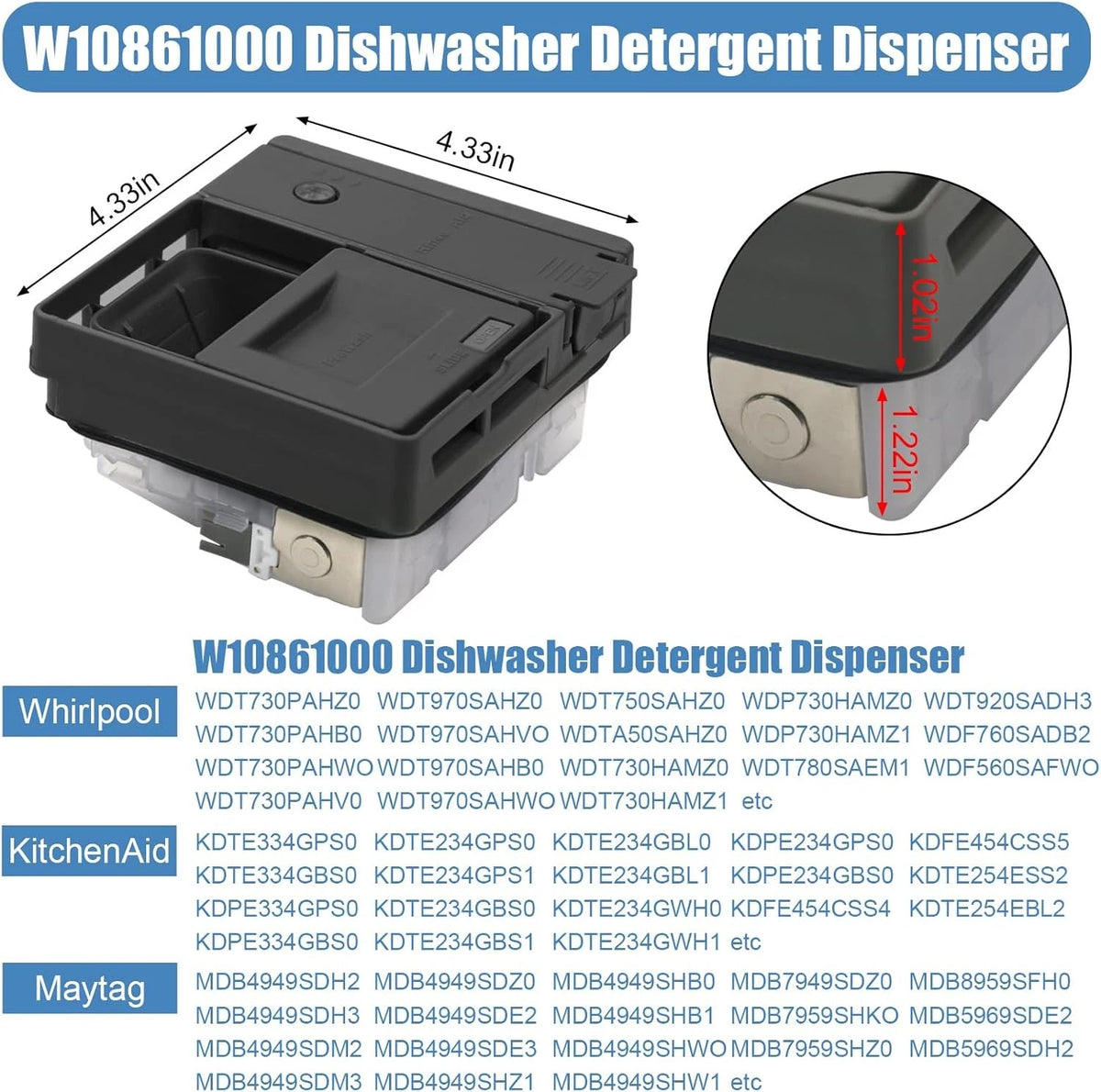 W10861000 Dishwasher Detergent Dispenser Compatible With Whirlpool...