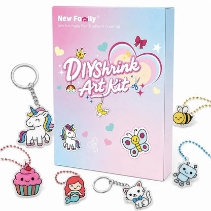 Family Pre-Cut Shrink Art Kit for 8.86*6.69*0.59 inches, Red And Pink