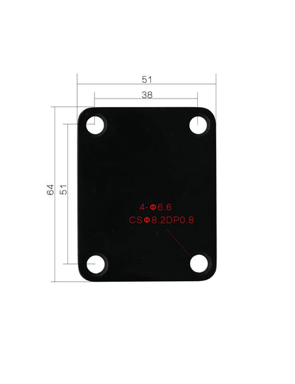 Metallor Guitar Neck Plate Standard 4 Holes with Screws 64mm x 51mm Black