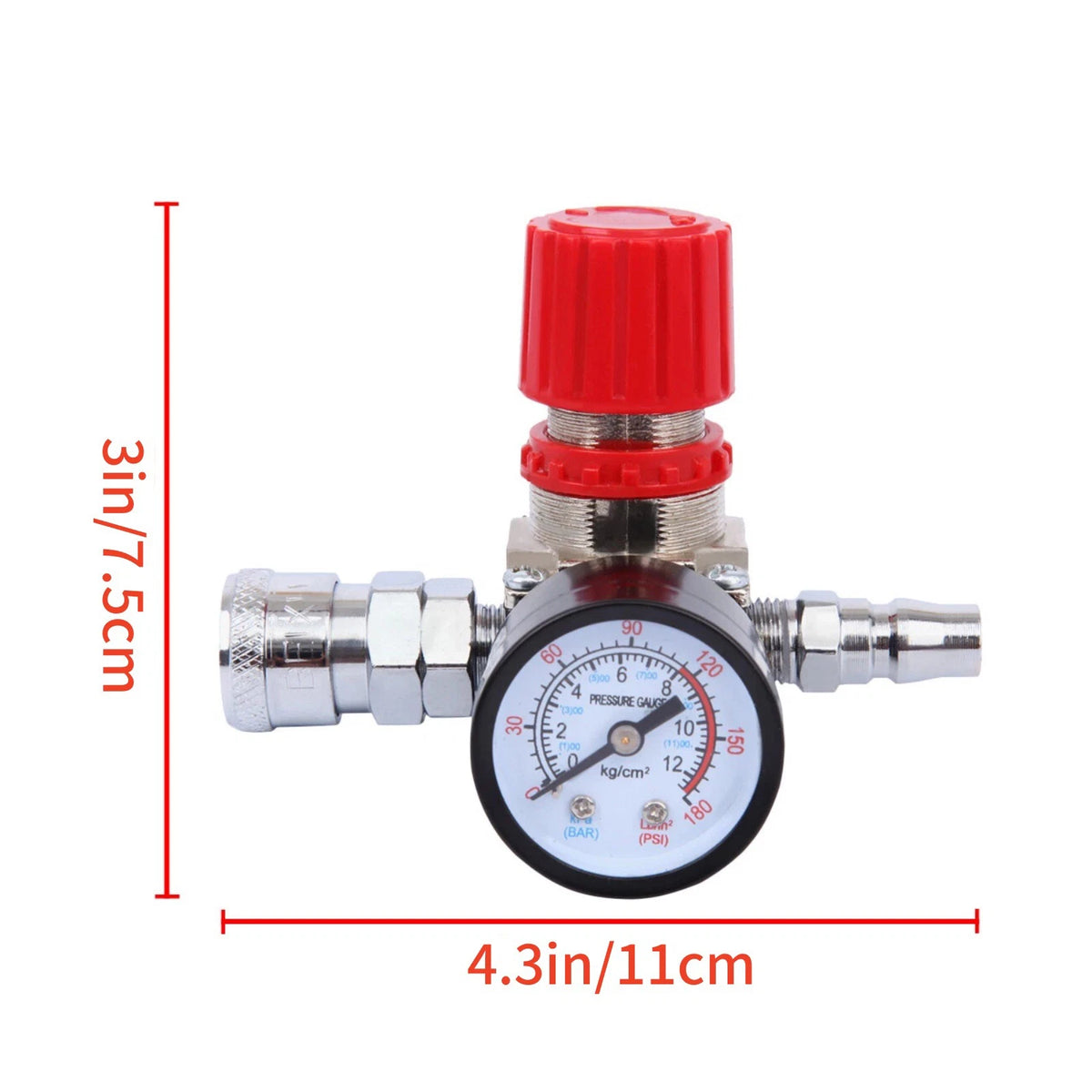 1/4" Air Compressor Pressure Gauge Regulator Valve 180 PSI for Tire Inflator