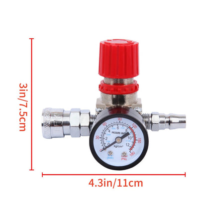 1/4" Air Compressor Pressure Gauge Regulator Valve 180 PSI for Tire Inflator