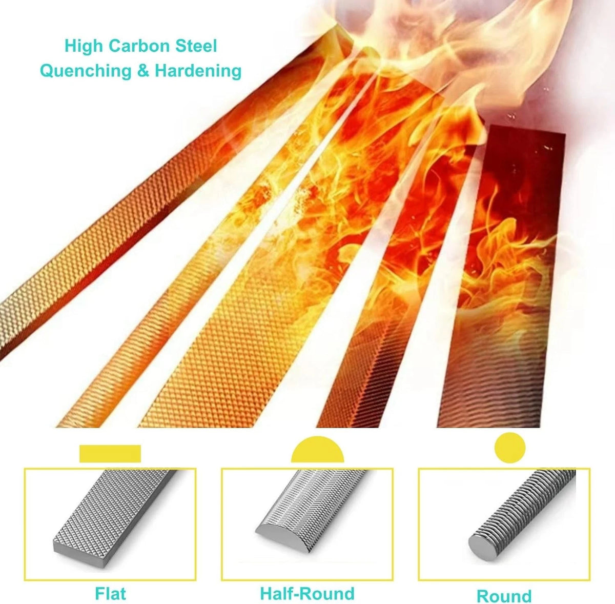 3 pcs Metal File Set, 8-inch,Professional High Carbon Steel 8 inch, Yellow