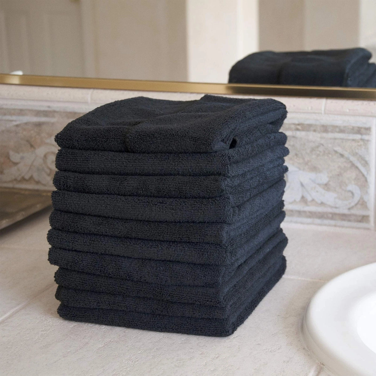 Eurow Microfiber Salon Towels – Bleachproof, 16x29 Inch (Pack of 10), Black
