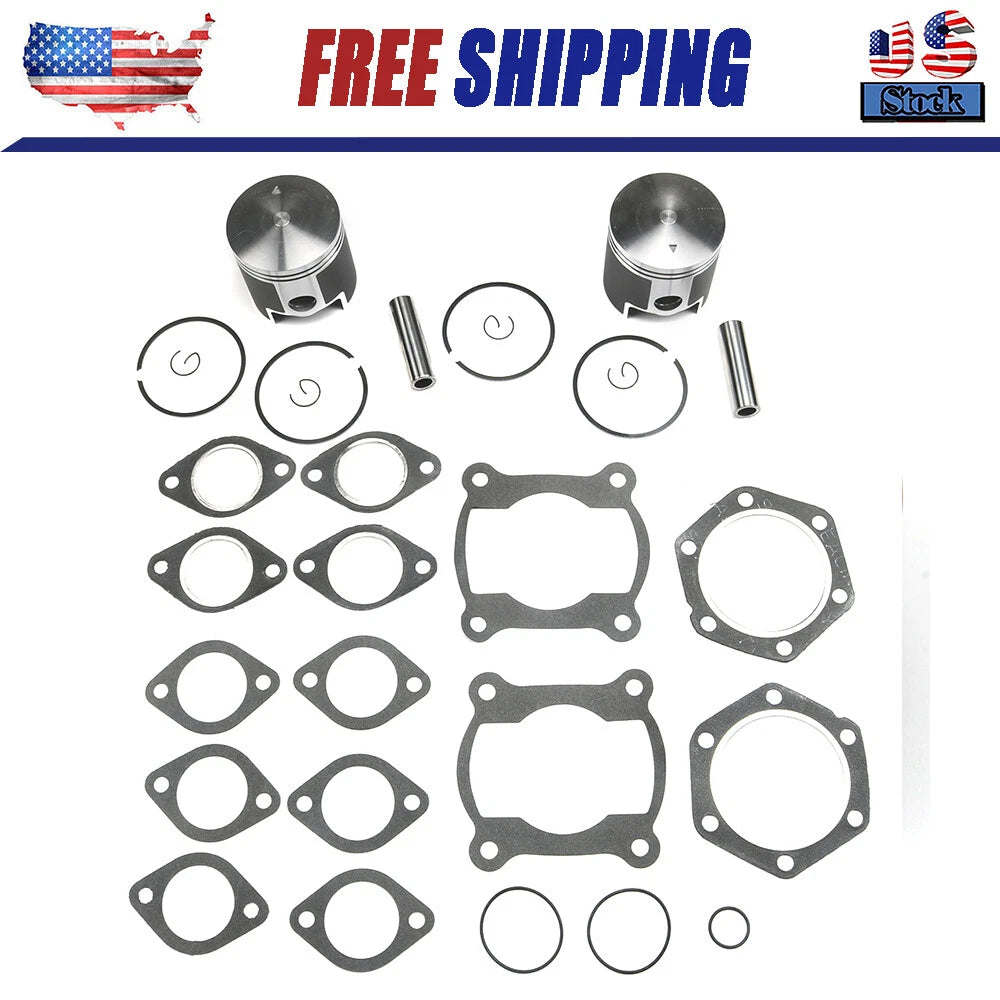 For Polaris Indy Trail 488 Dual Ring Pistons Top End Gasket Std Bore 72mm 86-99