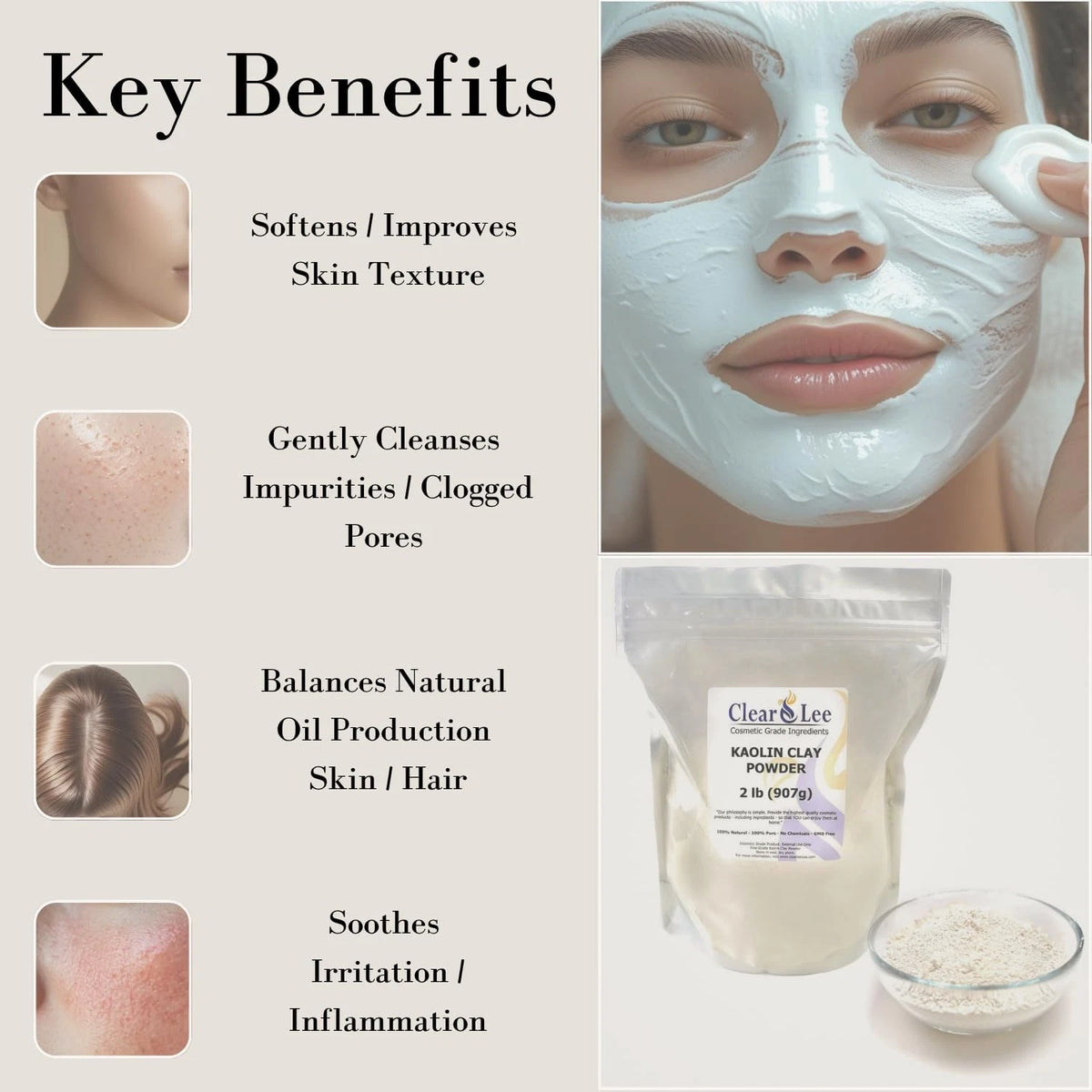 ClearLee Kaolin Clay Cosmetic Grade Powder -  Pure 8 Ounce (Pack of 1)