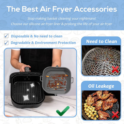 Loveuing Silicone Air Fryer Liners Square - Reusable 8.5"L x 2.2"W, Gray