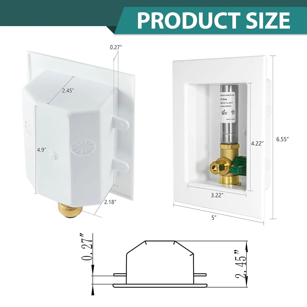 1-Pack Niikappu Ice Maker Outlet Box, 1/2" Push-Fit Push Fit SS Arrestor