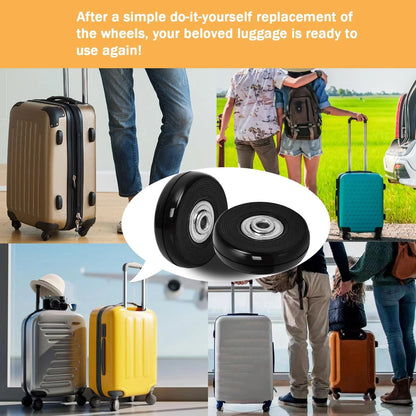 Luggage Replacement Wheels Set 8Pcs 2.36"x0.55"(60mm x14mm) with Saw Black