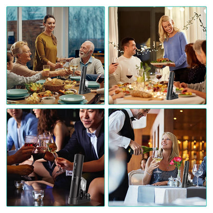CIRCLE JOY Rechargeable Wine Opener 7-in-1 Set with Charging Base, Black