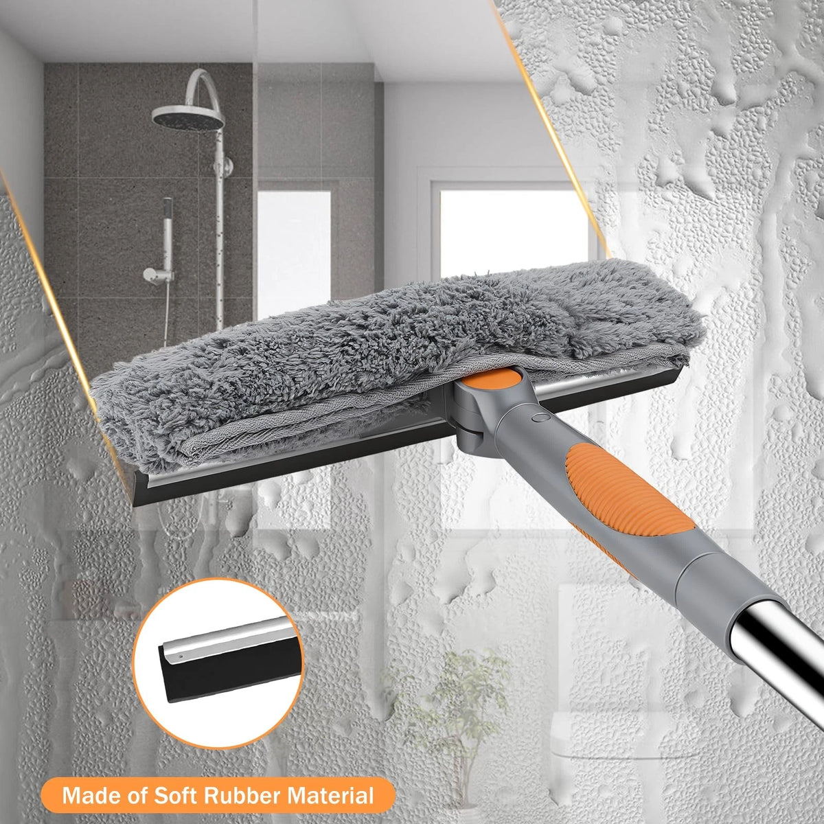 SetSail Window Squeegee with 66in Extension Pole 2-in-1 Grey Orange