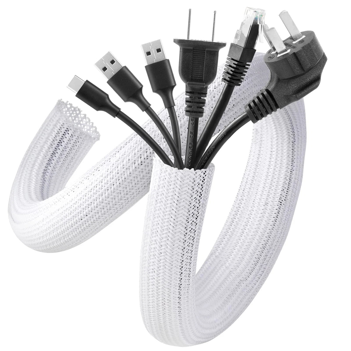 AGPTEK White Cable Sleeve Cover, 2 Pack 5ft - 1.2 inch Desk 1.2"-10ft,