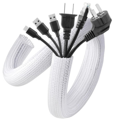 AGPTEK White Cable Sleeve Cover, 2 Pack 5ft - 1.2 inch Desk 1.2"-10ft,