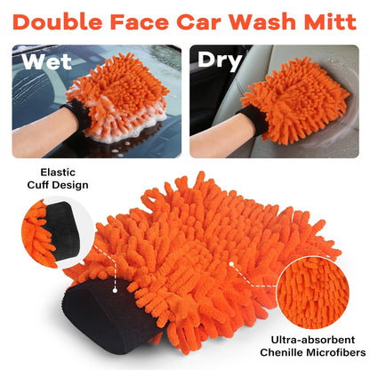ACTREY Car Wash Brush with Long Handle,Car Clean 6-in-1 Kit, Orange