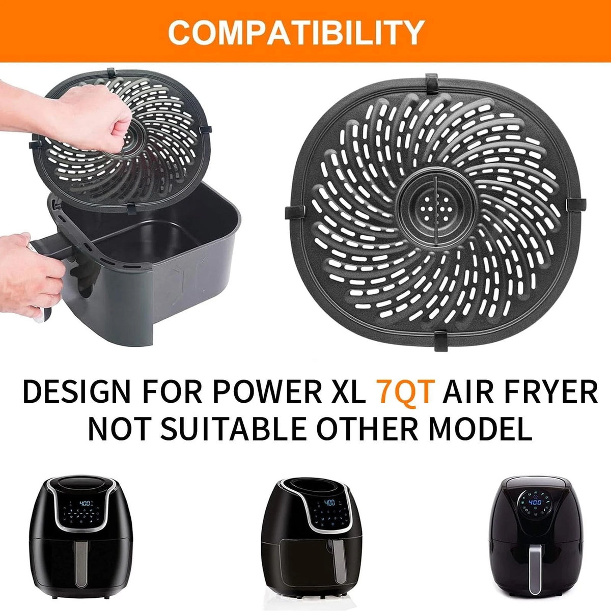 Air Fryer Grill Pan For Power XL Gowise 7QT,Nonstick Coating 7QT, Black