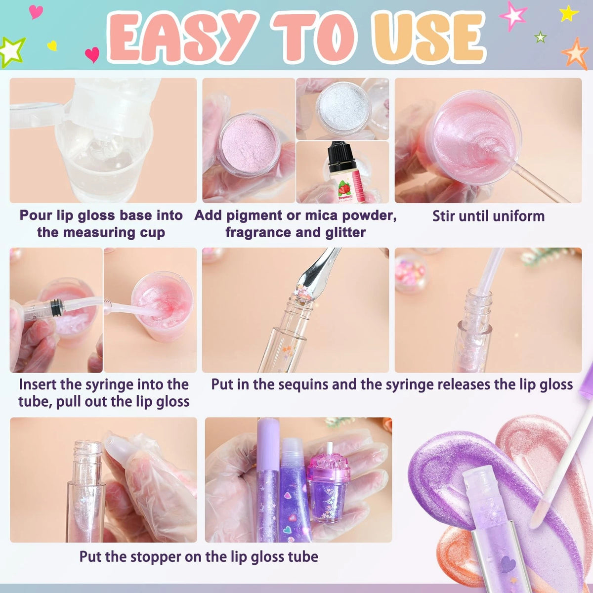 Jcoos Lip Gloss Making Kit, Fun Kit 0.62 Fl Oz (Pack of 66), Purple