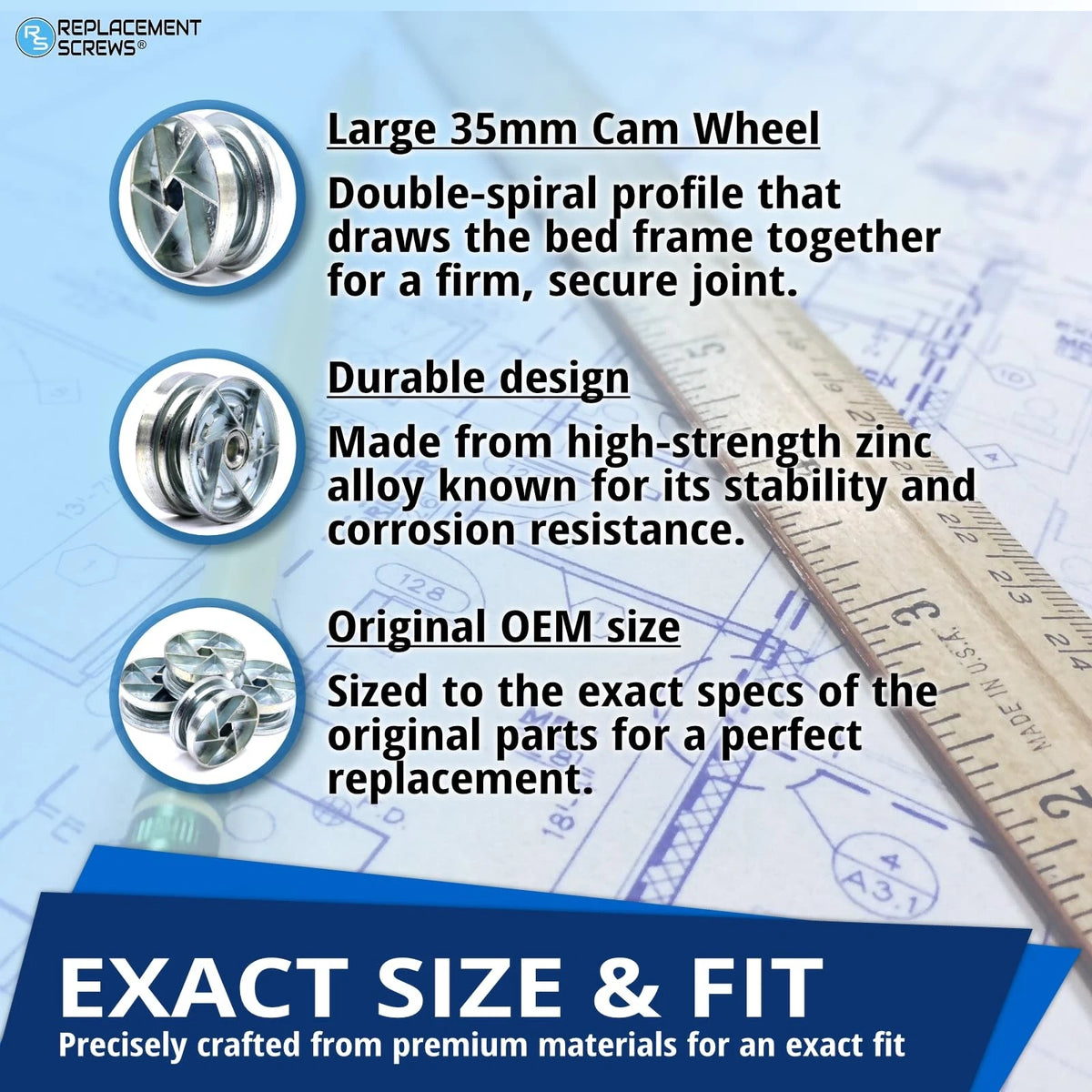 ReplacementScrews Bed Frame Cam Wheel Locks Compatible with IKEA Part Zinc