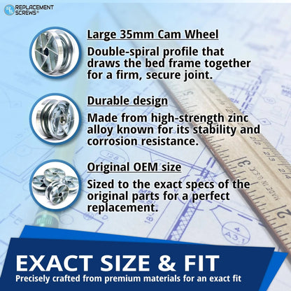 ReplacementScrews Bed Frame Cam Wheel Locks Compatible with IKEA Part Zinc