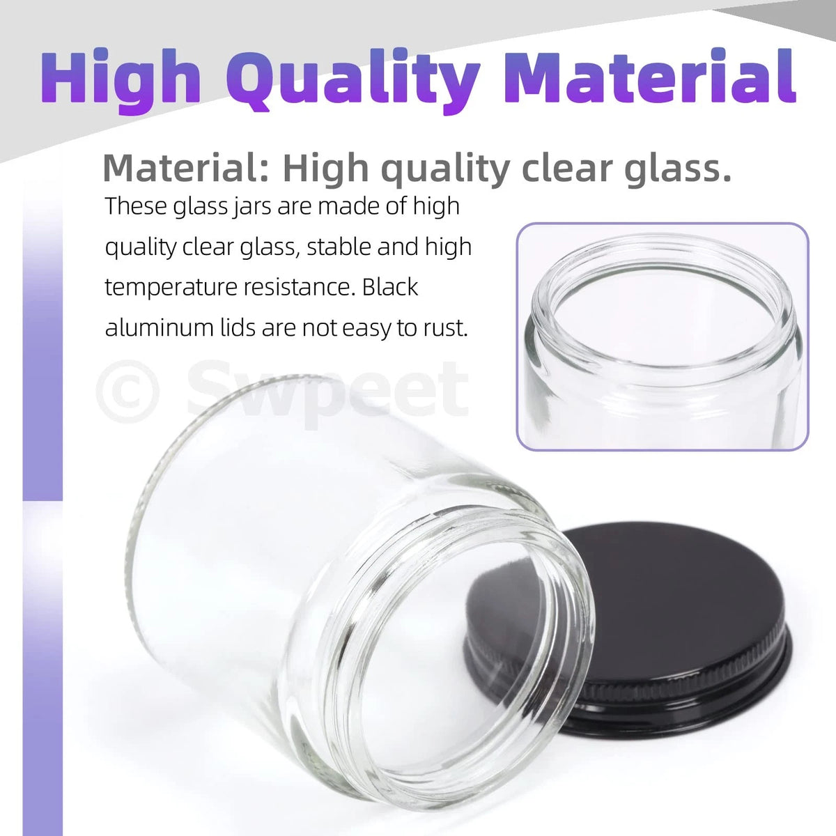 Swpeet 15 Packs 2 oz - 60ML Transparent Glass Jar with Black Lid 60ML,