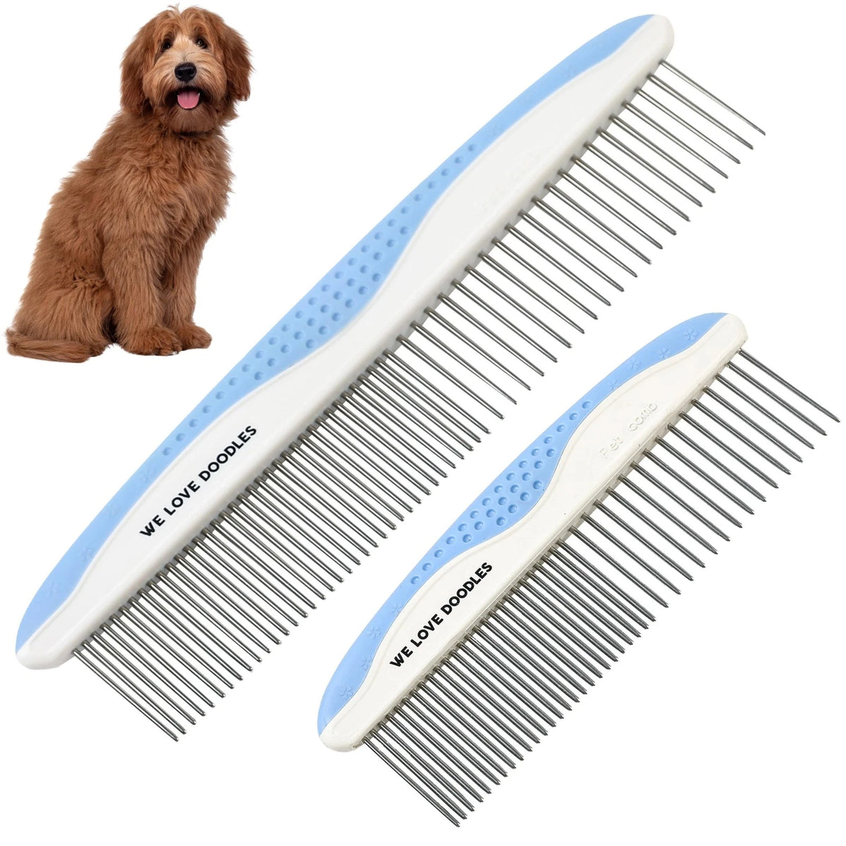 Metal Dog Combs for Grooming Matting, Doodle Large & Small (2-Pack), Blue